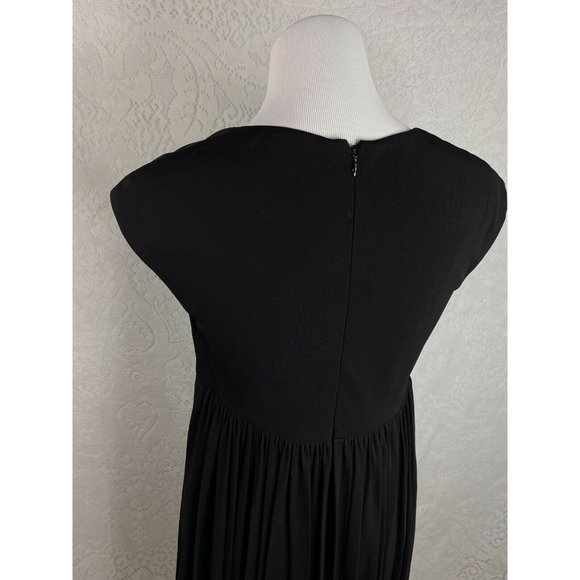 Badgley Mischka Black Empire Cocktail Stretch Bubble Hem Dress.Cap Sleeve Sz 6 - Picture 3 of 10